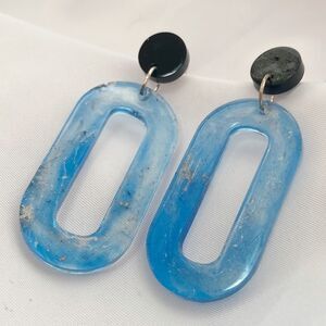 Handmade Blue Geometric Statement Earrings with Silver Accent